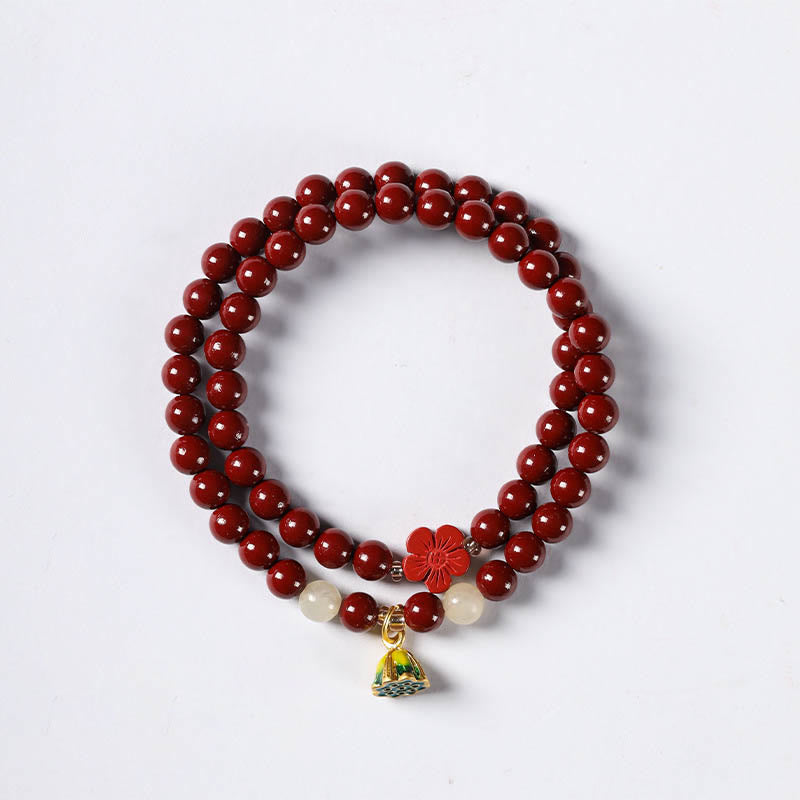 Pulsera de bendición con colgante de loto y cinabrio de Buddha Stones