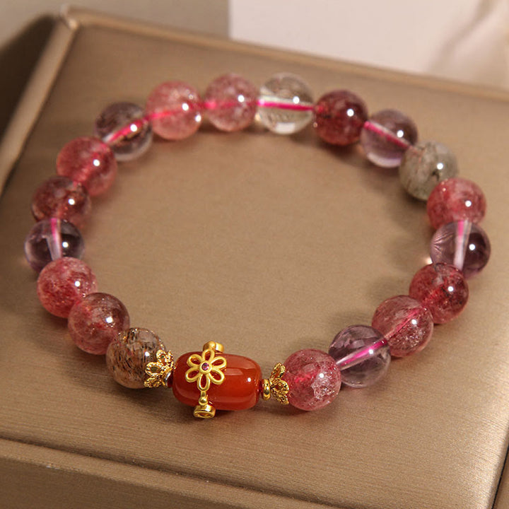 Pulsera de positividad de ágata roja de cristal súper siete naturales de Buddha Stones