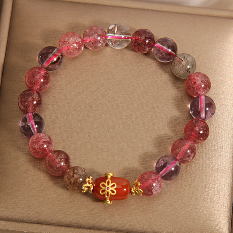 Pulsera de positividad de ágata roja de cristal súper siete naturales de Buddha Stones