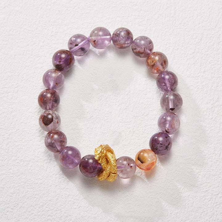 Pulsera de sabiduría de dragón chapada en oro de cobre fantasma púrpura de Buddha Stones