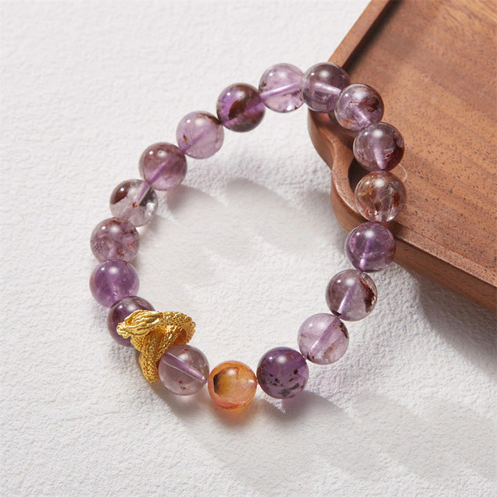 Pulsera de sabiduría de dragón chapada en oro de cobre fantasma púrpura de Buddha Stones
