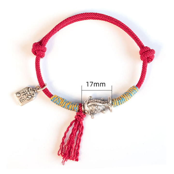Pulsera de protección de peces Koi de la suerte con hilo rojo de plata de ley 999 con Buddha Stones - image 15