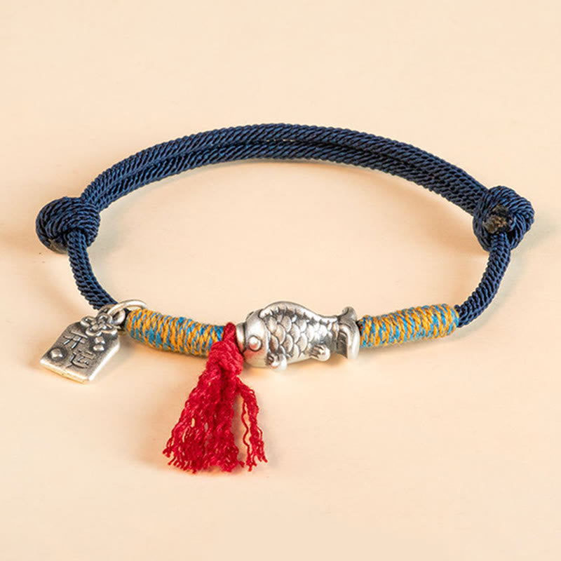Pulsera de protección de peces Koi de la suerte con hilo rojo de plata de ley 999 con Buddha Stones - Azul profundo (circunferencia de la muñeca 14-18 cm) - image 11