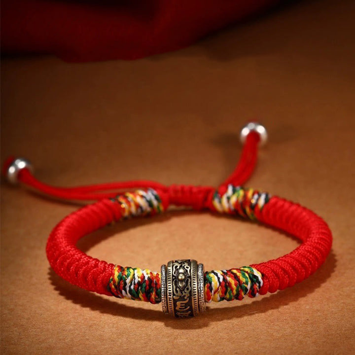 Pulsera de fe con nudo de King Kong Om Mani Padme Hum de plata de ley 925 con Buddha Stones - Rojo (circunferencia de la muñeca: 14-21 cm) - Om Mani Padme Hum - image 1