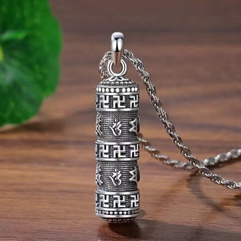 Buddha Stones Om Mani Padme Hum esvástica cadena trenzada colgante de collar de sabiduría - Collar con colgante de seis palabras verdaderas (con cadena trenzada) - image 1