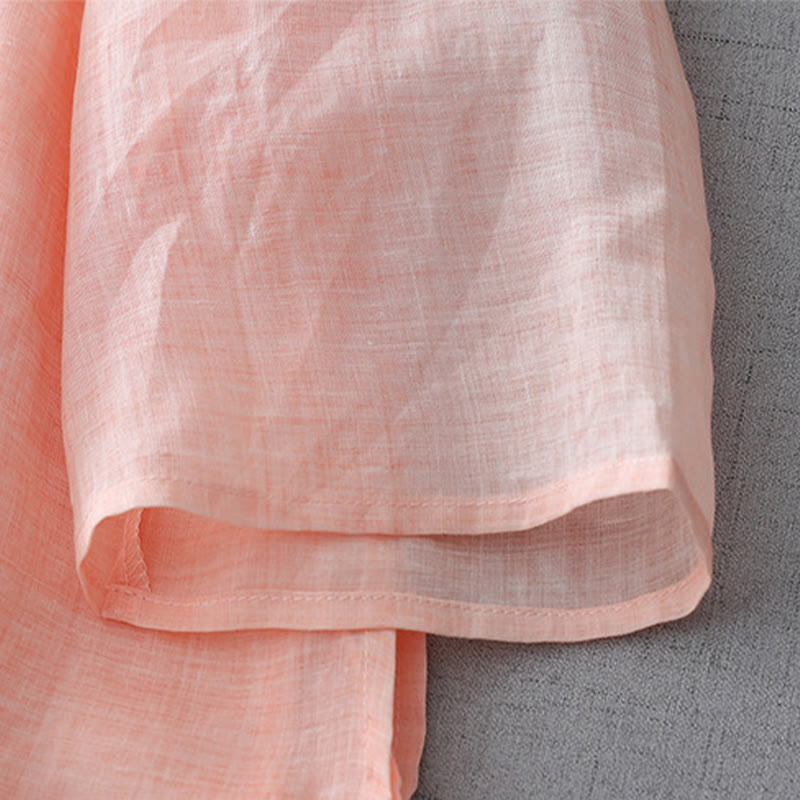 Camisa de lino y algodón de doble capa con manga tres cuartos y botones de rana de color liso con Buddha Stones - image 22