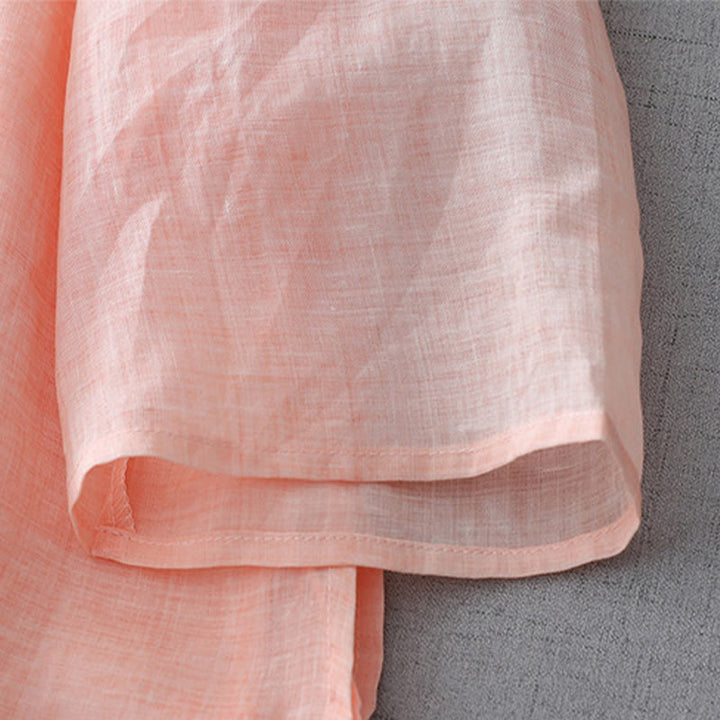 Camisa de lino y algodón de doble capa con manga tres cuartos y botones de rana de color liso con Buddha Stones - image 22