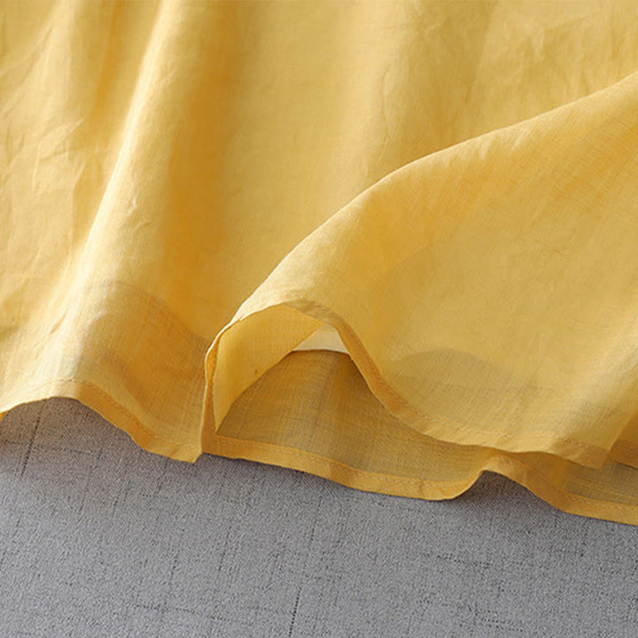 Camisa de lino y algodón de doble capa con manga tres cuartos y botones de rana de color liso con Buddha Stones - image 14