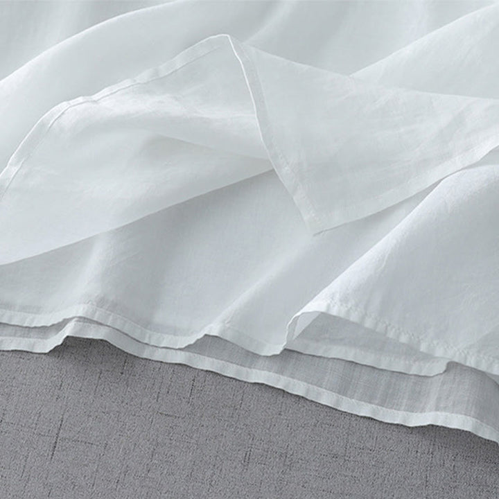 Camisa de lino y algodón de doble capa con manga tres cuartos y botones de rana de color liso con Buddha Stones - image 4