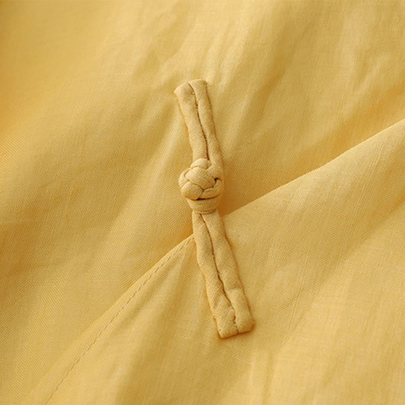 Camisa de lino y algodón de doble capa con manga tres cuartos y botones de rana de color liso con Buddha Stones - image 10