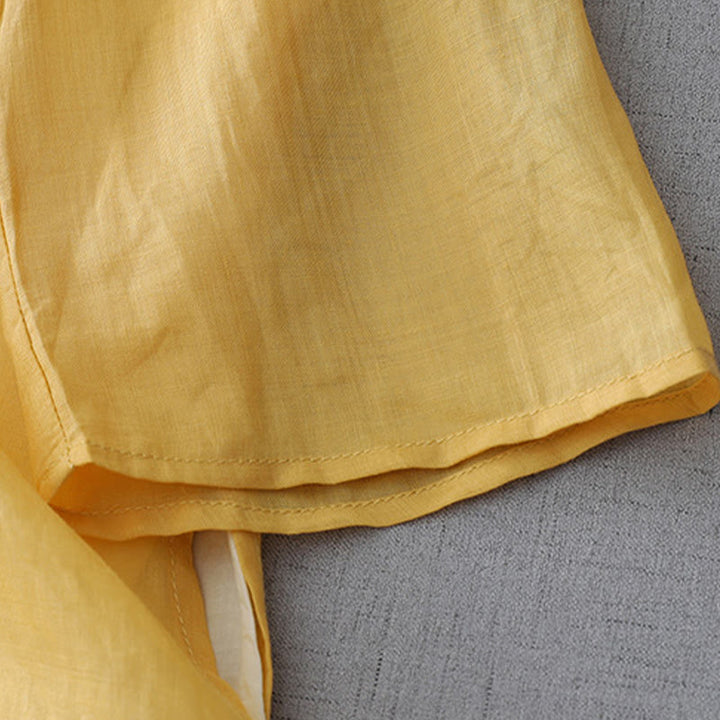 Camisa de lino y algodón de doble capa con manga tres cuartos y botones de rana de color liso con Buddha Stones - image 13