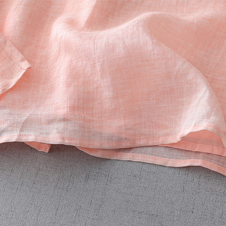 Camisa de lino y algodón de doble capa con manga tres cuartos y botones de rana de color liso con Buddha Stones - image 21