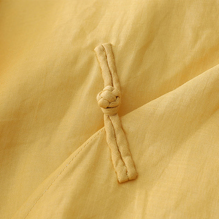 Camisa de lino y algodón de doble capa con manga tres cuartos y botones de rana de color liso con Buddha Stones - image 11