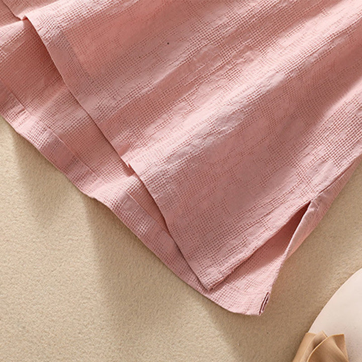 Camisa de lino y algodón de manga corta con botones de rana y bordado de flor de ciruelo con Buddha Stones - image 10