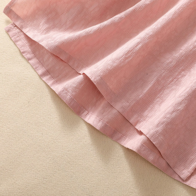 Camisa de lino y algodón de manga corta con botones de rana y bordado de flor de ciruelo con Buddha Stones - image 9