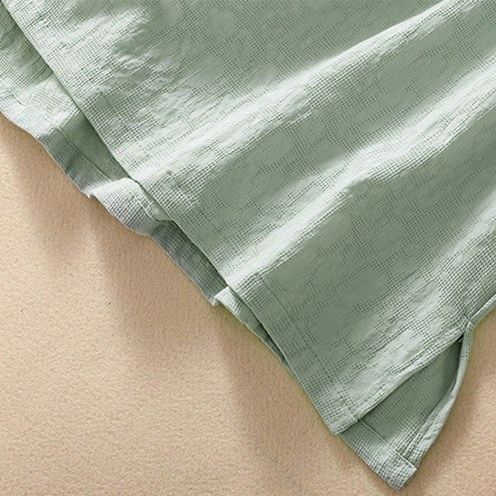 Camisa de lino y algodón de manga corta con botones de rana y bordado de flor de ciruelo con Buddha Stones - image 17