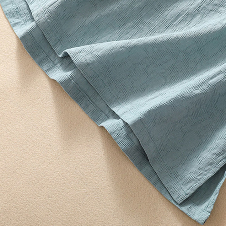 Camisa de lino y algodón de manga corta con botones de rana y bordado de flor de ciruelo con Buddha Stones - image 23