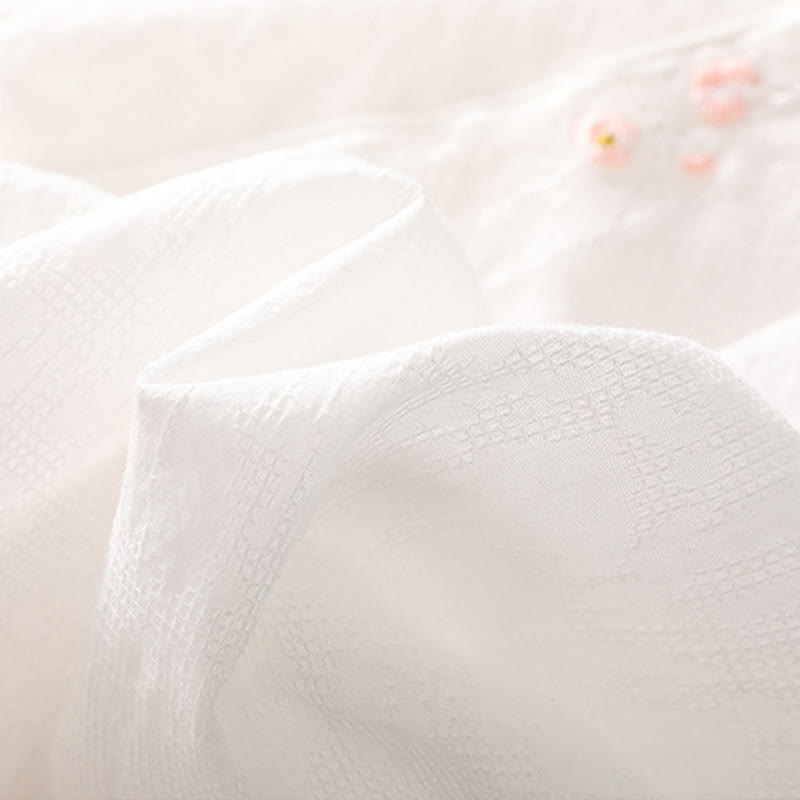 Camisa de lino y algodón de manga corta con botones de rana y bordado de flor de ciruelo con Buddha Stones - image 32