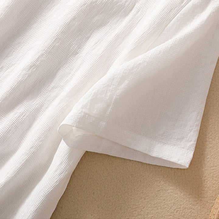 Camisa de lino y algodón de manga corta con botones de rana y bordado de flor de ciruelo con Buddha Stones - image 29