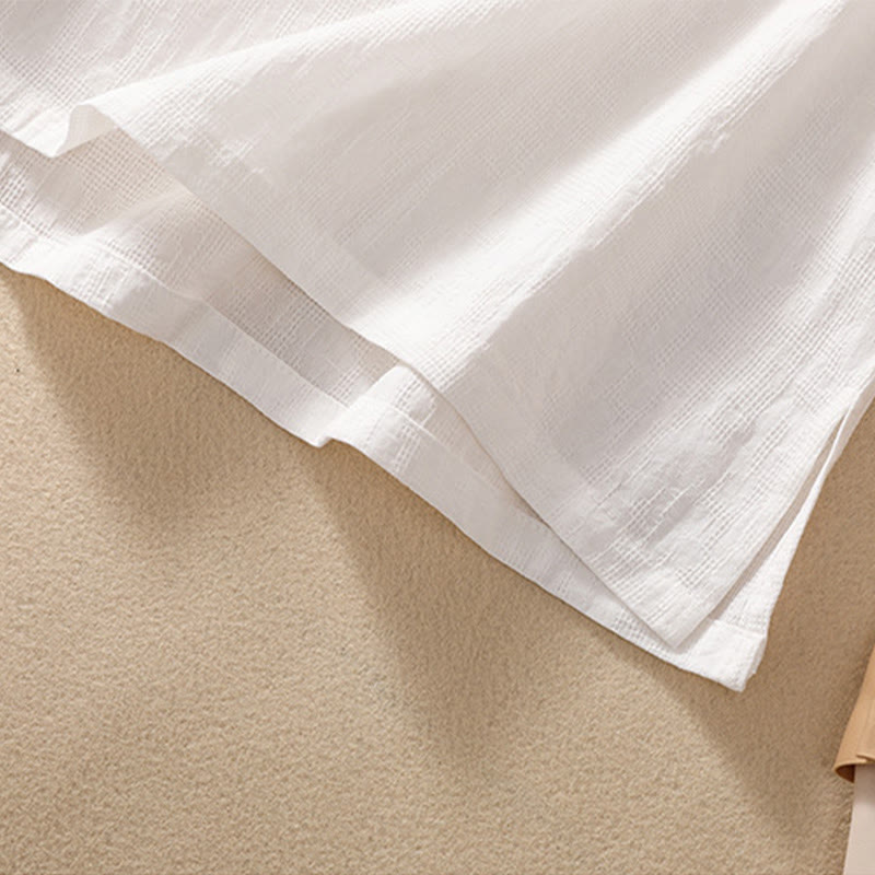 Camisa de lino y algodón de manga corta con botones de rana y bordado de flor de ciruelo con Buddha Stones - image 31