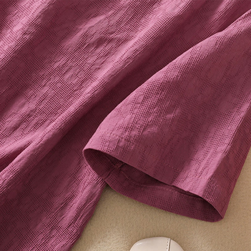 Camisa de lino y algodón de manga corta con botones de rana y bordado de flor de ciruelo con Buddha Stones - image 37