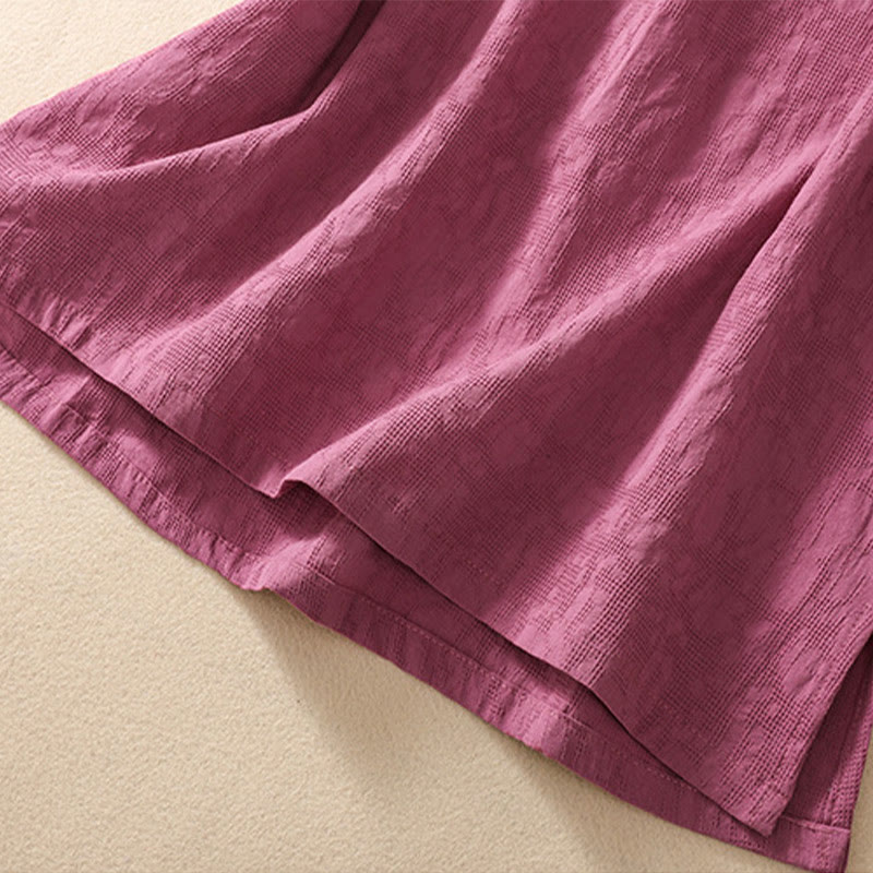 Camisa de lino y algodón de manga corta con botones de rana y bordado de flor de ciruelo con Buddha Stones - image 38