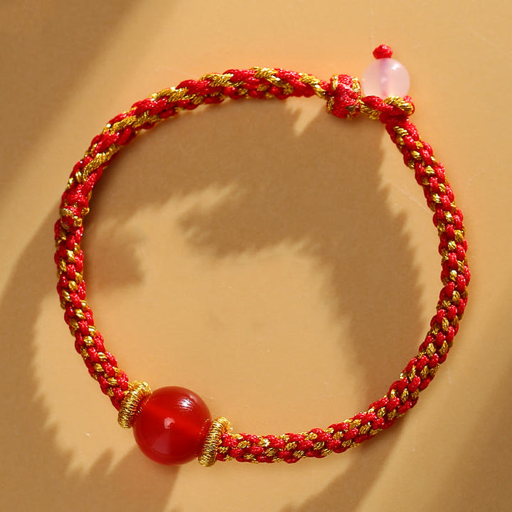 Buddha Stones hechas a mano, ágata roja, amatista, Cuarzo rutilado dorado, cuentas de cristal rosa, pulsera trenzada tranquila