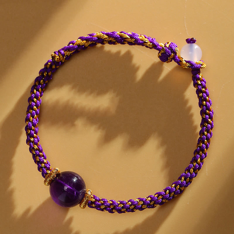Buddha Stones hechas a mano, ágata roja, amatista, Cuarzo rutilado dorado, cuentas de cristal rosa, pulsera trenzada tranquila