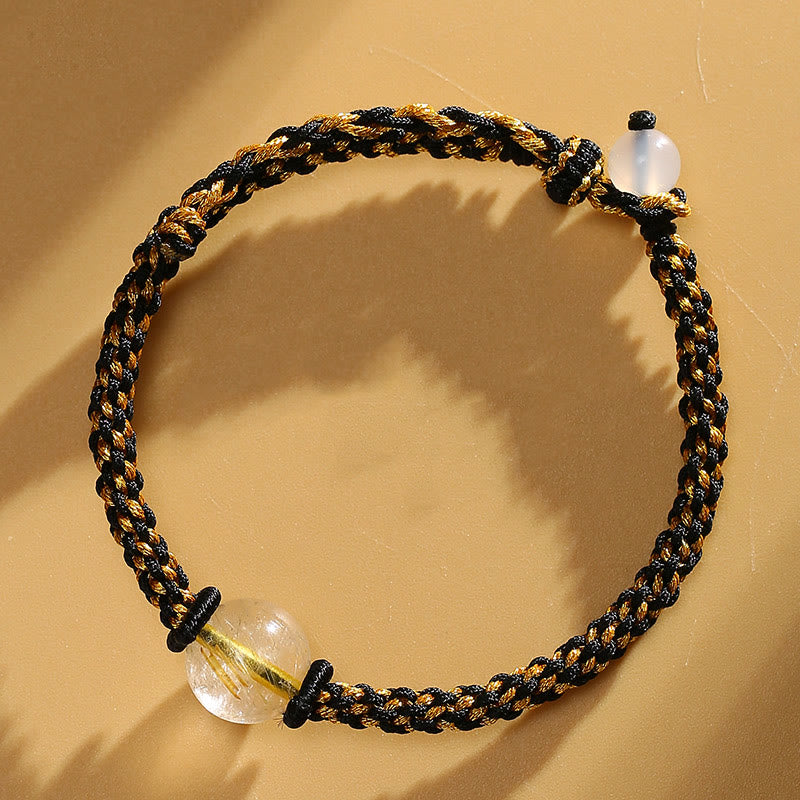 Buddha Stones hechas a mano, ágata roja, amatista, Cuarzo rutilado dorado, cuentas de cristal rosa, pulsera trenzada tranquila