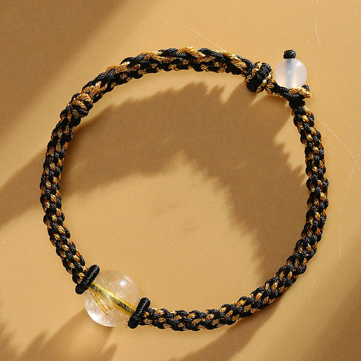 Buddha Stones hechas a mano, ágata roja, amatista, Cuarzo rutilado dorado, cuentas de cristal rosa, pulsera trenzada tranquila
