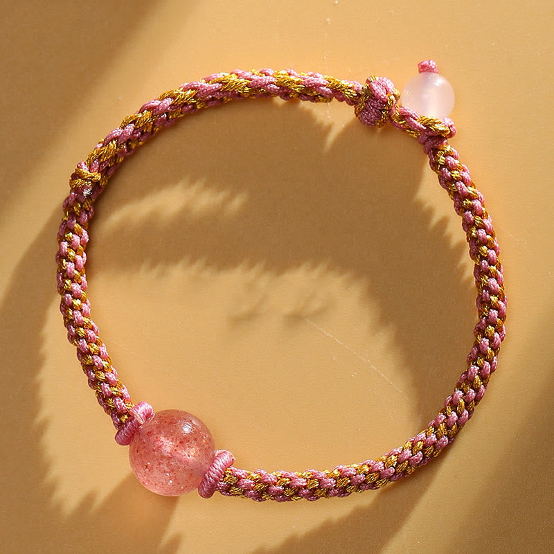 Buddha Stones hechas a mano, ágata roja, amatista, Cuarzo rutilado dorado, cuentas de cristal rosa, pulsera trenzada tranquila