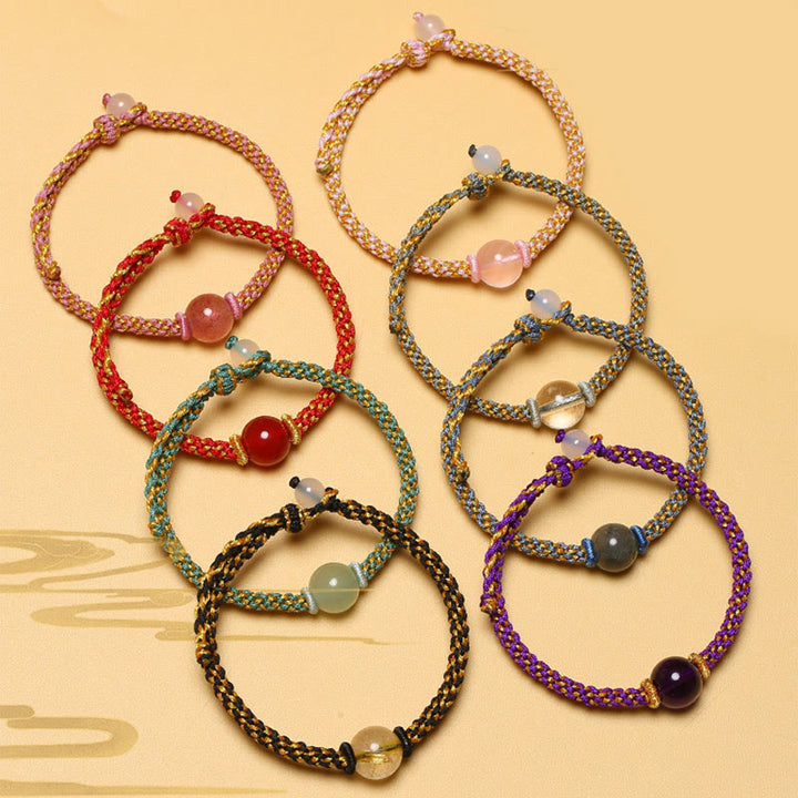 Buddha Stones hechas a mano, ágata roja, amatista, Cuarzo rutilado dorado, cuentas de cristal rosa, pulsera trenzada tranquila