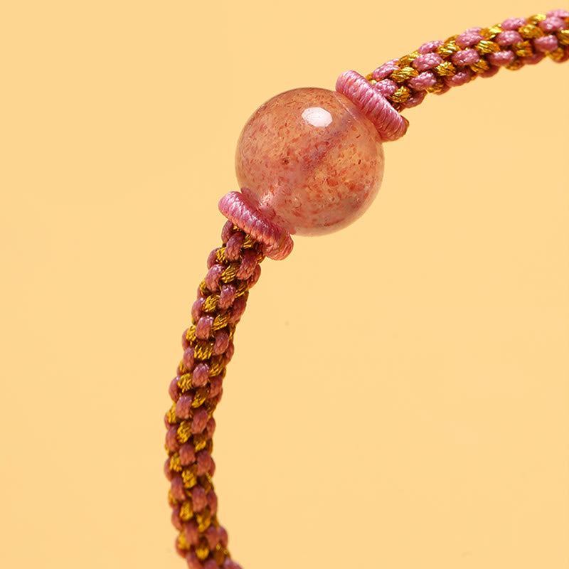 Buddha Stones hechas a mano, ágata roja, amatista, Cuarzo rutilado dorado, cuentas de cristal rosa, pulsera trenzada tranquila