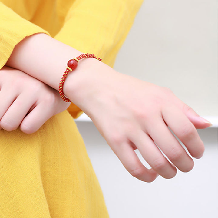 Buddha Stones hechas a mano, ágata roja, amatista, Cuarzo rutilado dorado, cuentas de cristal rosa, pulsera trenzada tranquila