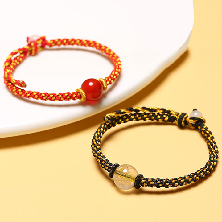 Buddha Stones hechas a mano, ágata roja, amatista, Cuarzo rutilado dorado, cuentas de cristal rosa, pulsera trenzada tranquila