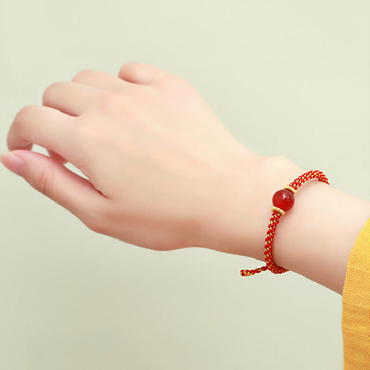 Buddha Stones hechas a mano, ágata roja, amatista, Cuarzo rutilado dorado, cuentas de cristal rosa, pulsera trenzada tranquila
