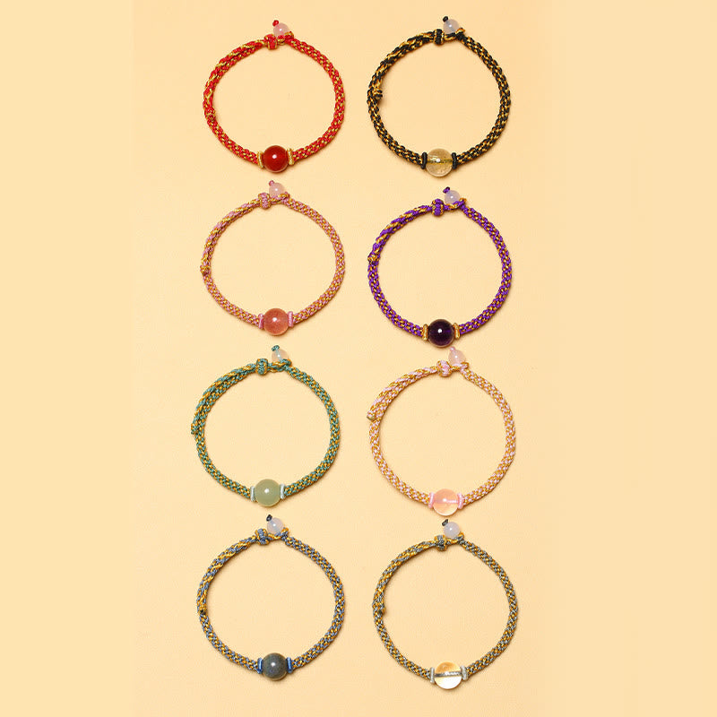 Buddha Stones hechas a mano, ágata roja, amatista, Cuarzo rutilado dorado, cuentas de cristal rosa, pulsera trenzada tranquila
