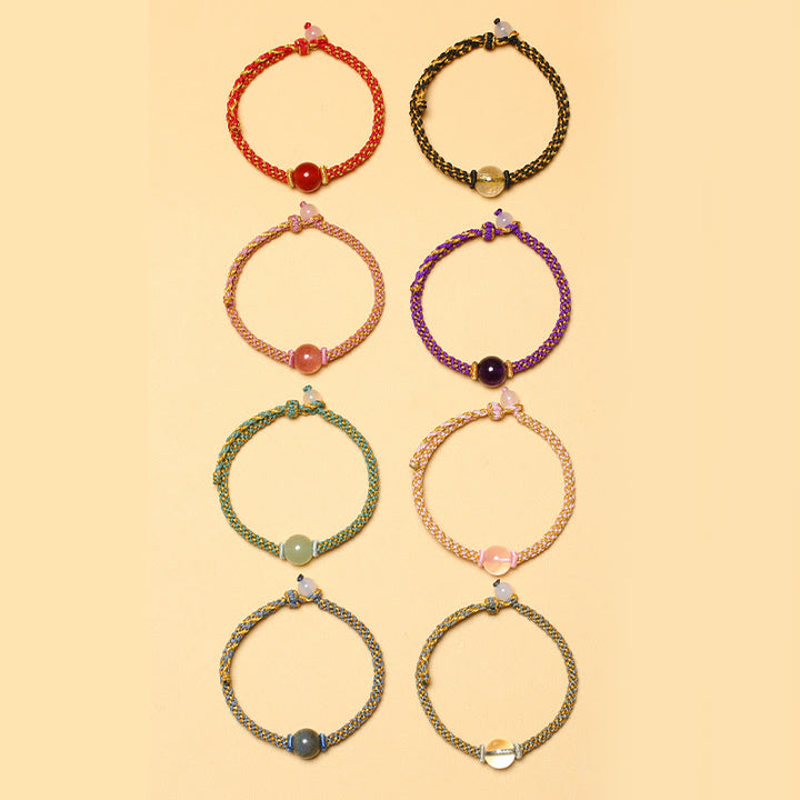Buddha Stones hechas a mano, ágata roja, amatista, Cuarzo rutilado dorado, cuentas de cristal rosa, pulsera trenzada tranquila