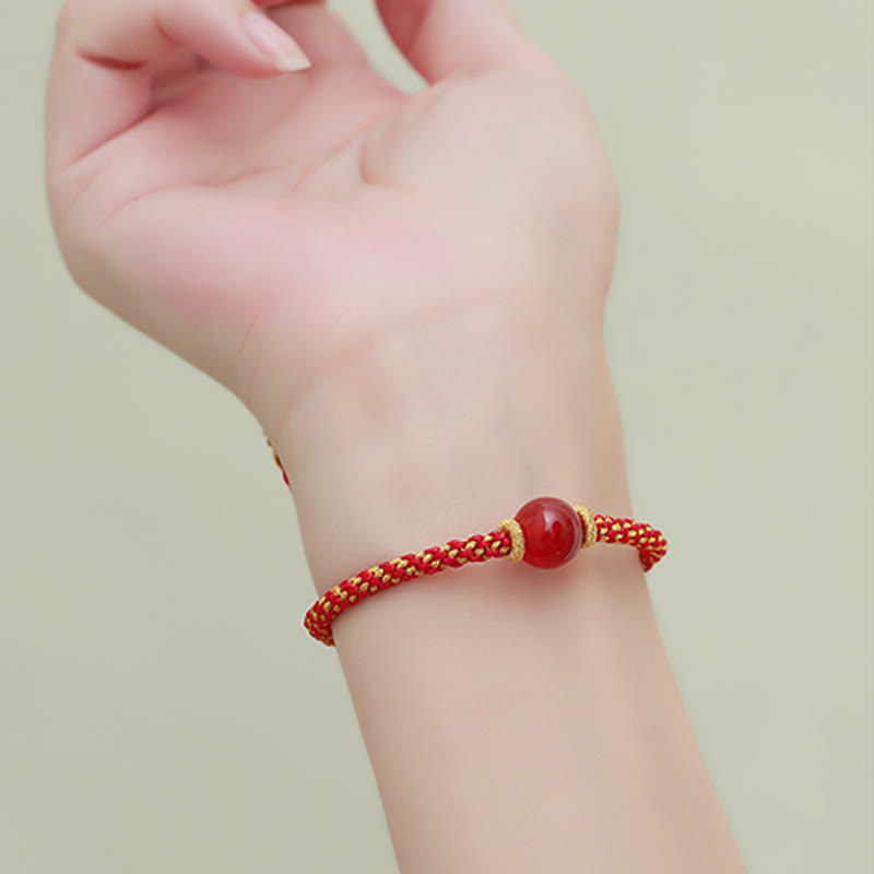 Buddha Stones hechas a mano, ágata roja, amatista, Cuarzo rutilado dorado, cuentas de cristal rosa, pulsera trenzada tranquila