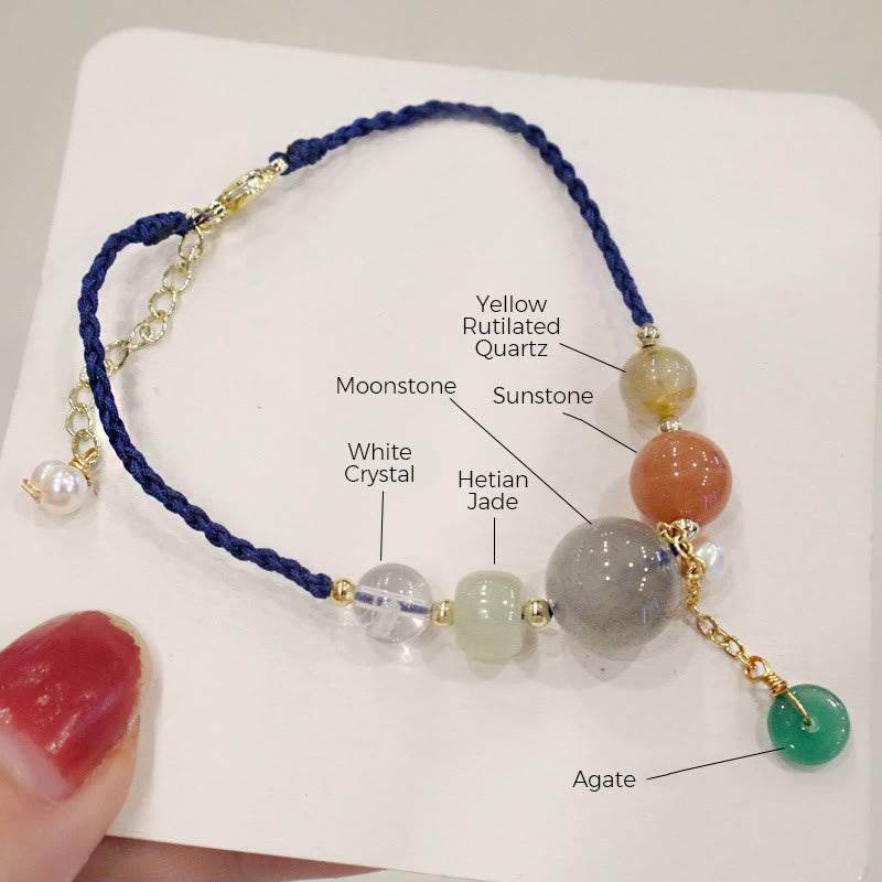 Buddha Stones, piedra lunar, cuentas de piedra solar, hebilla de paz, pulsera curativa
