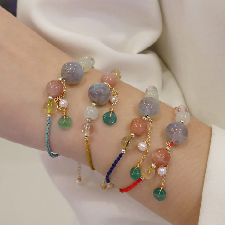 Buddha Stones, piedra lunar, cuentas de piedra solar, hebilla de paz, pulsera curativa