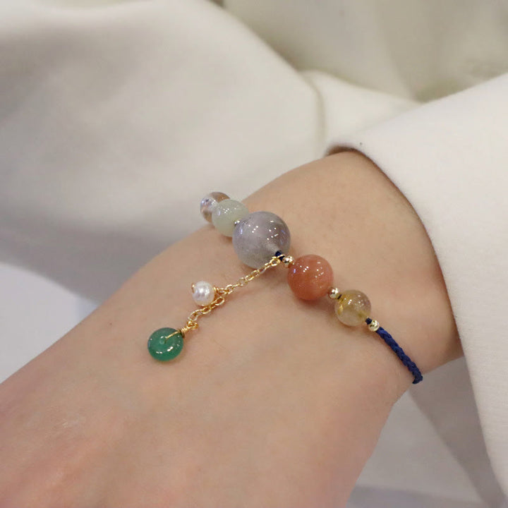 Buddha Stones, piedra lunar, cuentas de piedra solar, hebilla de paz, pulsera curativa