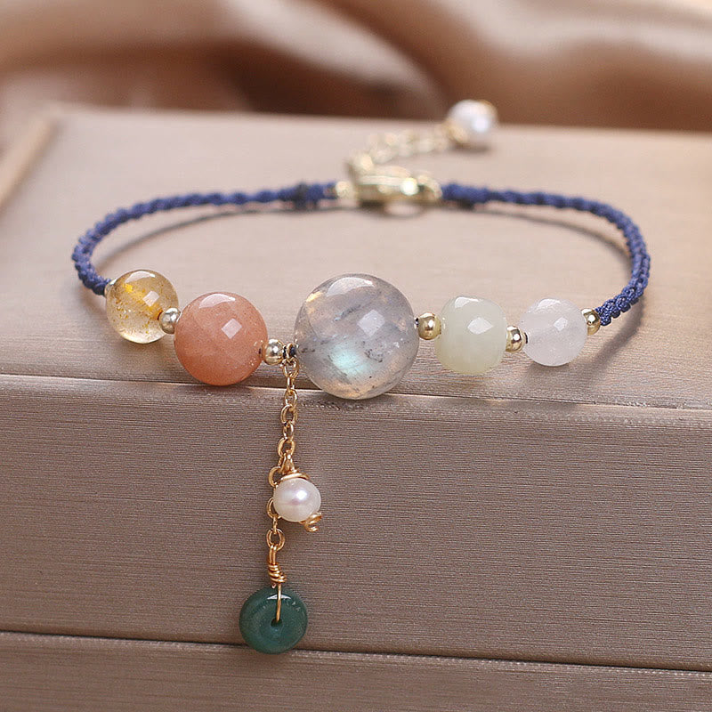 Buddha Stones, piedra lunar, cuentas de piedra solar, hebilla de paz, pulsera curativa