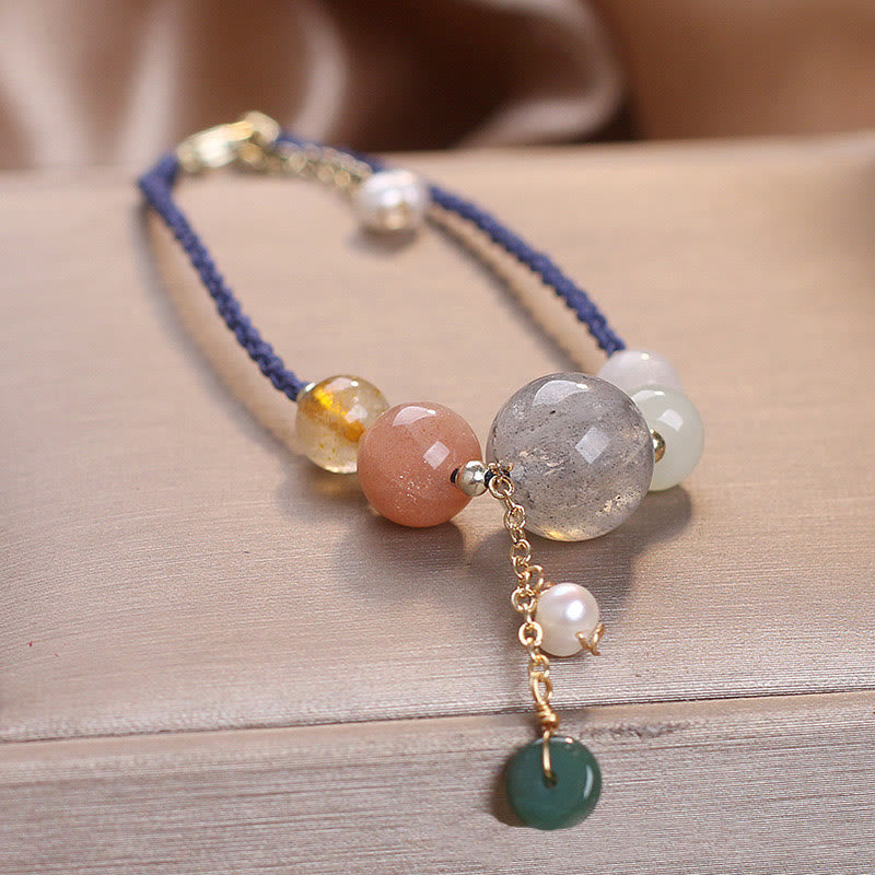 Buddha Stones, piedra lunar, cuentas de piedra solar, hebilla de paz, pulsera curativa