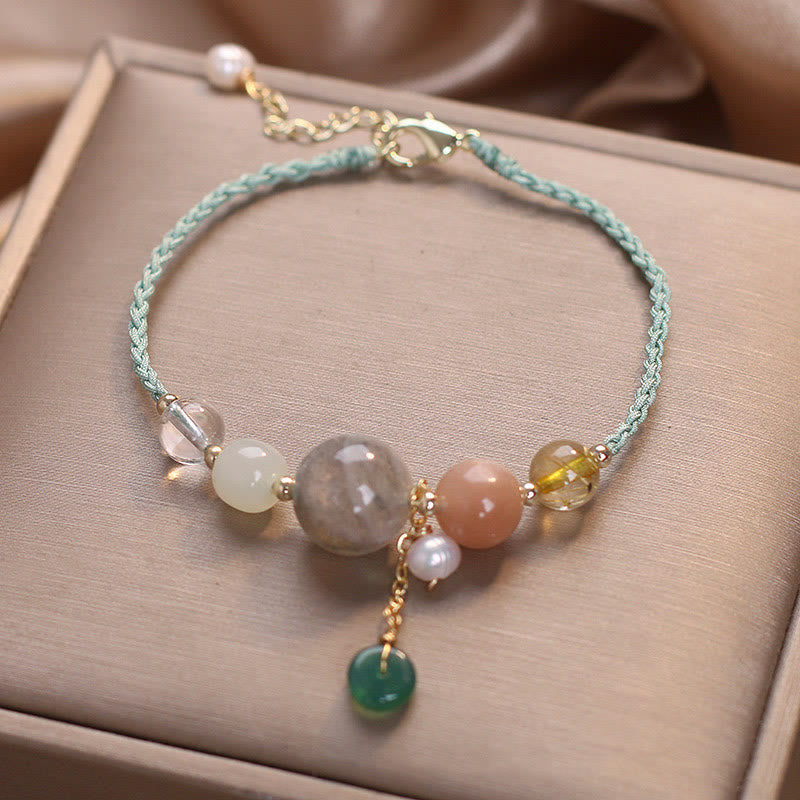 Buddha Stones, piedra lunar, cuentas de piedra solar, hebilla de paz, pulsera curativa