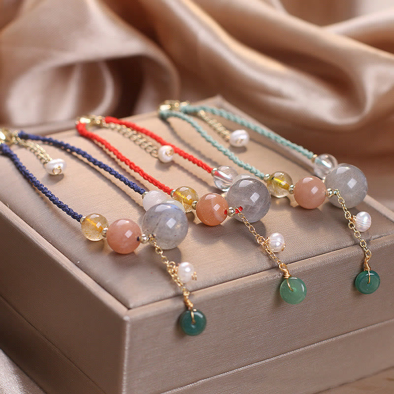 Buddha Stones, piedra lunar, cuentas de piedra solar, hebilla de paz, pulsera curativa