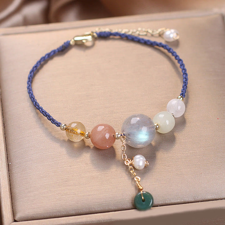 Buddha Stones, piedra lunar, cuentas de piedra solar, hebilla de paz, pulsera curativa