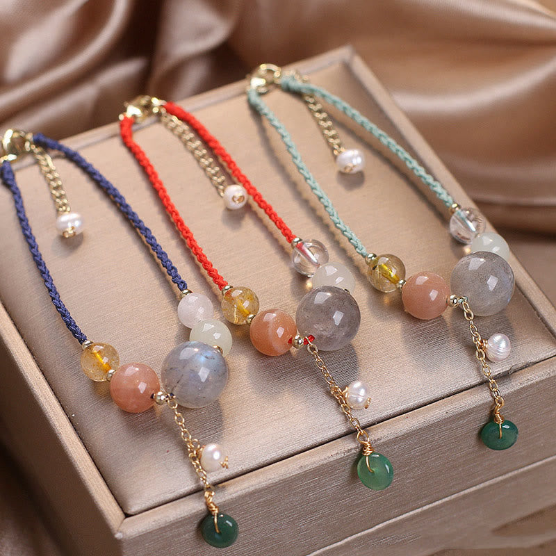 Buddha Stones, piedra lunar, cuentas de piedra solar, hebilla de paz, pulsera curativa