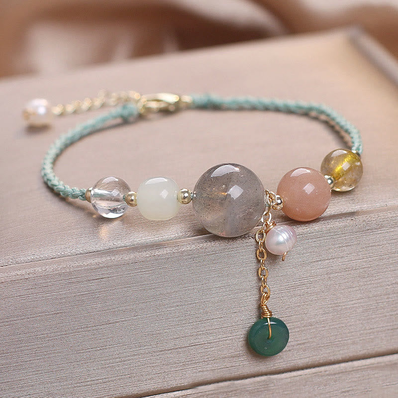 Buddha Stones, piedra lunar, cuentas de piedra solar, hebilla de paz, pulsera curativa