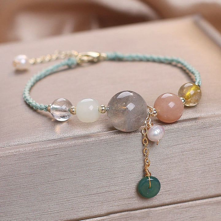 Buddha Stones, piedra lunar, cuentas de piedra solar, hebilla de paz, pulsera curativa
